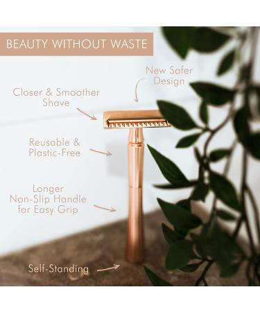 Eco-Friendly Safety Razor for Women | Sustainable Rose Gold Metal Shaver | Zero Waste Gift Ideas | Reusable Stainless Steel Double Edge Razor - Buy Online on GoSupps.com
