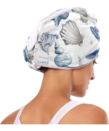 Blue Sea Starfishes Hair Towel 2 Pack | Super Absorbent Quick Dry Turbans for Women & Girls - Buy Online on GoSupps.com