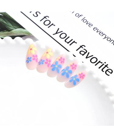 Sethexy Flower Almond False Nails - 24pcs Blue Flower Spring French Press-On Nails for Women & Girls - Acrylic Art - Buy Online on GoSupps.com