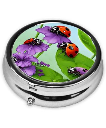 Ladybug Round Pill Box - 3 Compartment Travel Medicine Organizer | Mini Decorative Pocket Purse for Vitamins & Tablets - Buy Online on GoSupps.com