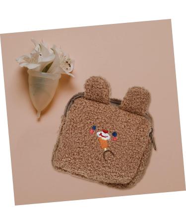 Healifty Plush Aunt Towel Bag Purse for Girls | Zip Around Mini Coin Pouch | Menstrual Pad Bag | Brown 13.5X13.5CM - Buy Online on GoSupps.com