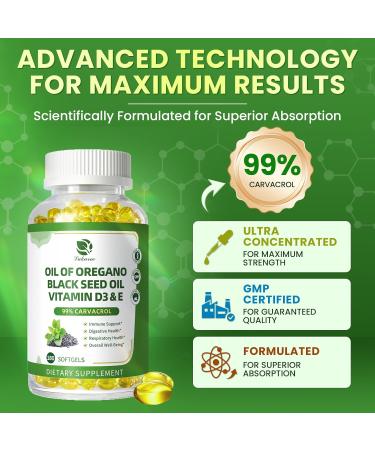 Organic Oregano Oil Capsules with Black Seed Oil Ultra-Concentrated 99% Carvacrol 5-in-1 with Vitamin D3 E Black Pepper Immune Respiratory Digestive & Antioxidant* 180 Softgels Easy to Swallow 180 Count (Pack of 1) - Buy Online on GoSupps.com