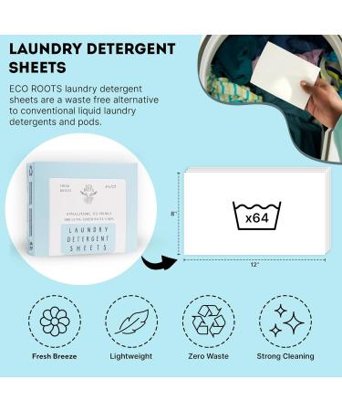 ECO ROOTS Laundry Detergent Sheets - 64 Loads | Eco-Friendly Natural Fresh Breeze Scent | Travel Size Liquidless Detergent Strips | Zero Waste & Plastic Free Sustainable Products - Buy Online on GoSupps.com