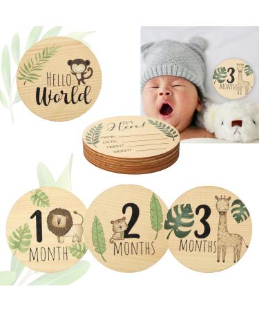 7pcs Baby Monthly Milestone Cards Sign Wooden Newborn Welcome Sign Round New Baby Sign Double Sided Printed Baby Announcement Sign for Photo Prop Baby Shower