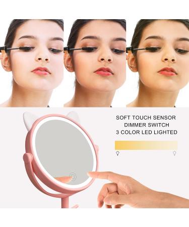 Touch-Screen Vanity Mirror with Lights & Desk Mirror Lights, Portable HD Cosmetic Lighted Mirror - Pink - Buy Online on GoSupps.com