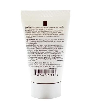 Now Foods Hyaluronic Acid Creme PM - Moisture Renew Formula 2 fl oz - Buy Online on GoSupps.com