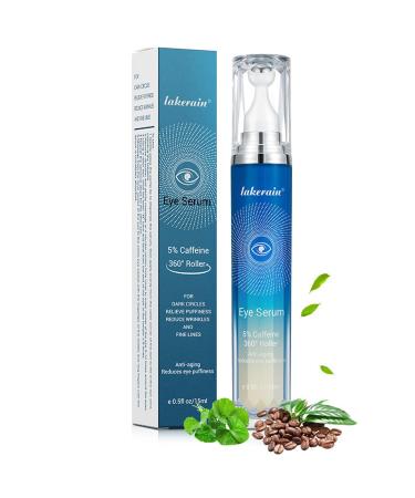 5% Caffeine Eye Serum Caffeine Eye Cream with Massage Roller Ball Under Eye Cream for Dark Circles Puffiness Under Eye Bags Moisturizing Cream Eye Bags Fine Lines Wrinkle Treatment for Women and Men