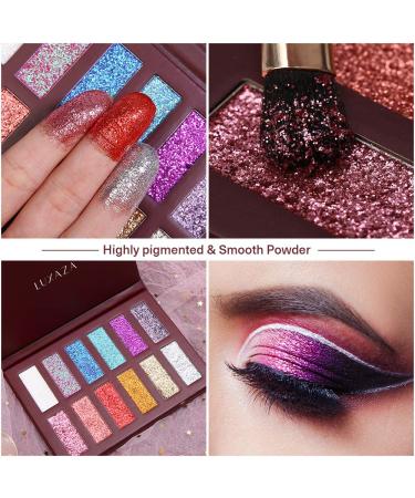 LUXAZA Holographic Glitter Eyeshadow Palette - Metallic Festival Style | Ultra Pigmented Shimmer | Waterproof & Long Lasting Eye Shadows - Colorful Glitter Makeup Kit - Buy Online on GoSupps.com