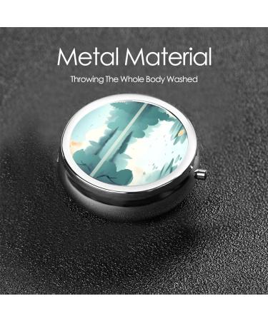 Fallen Leaves Tranquil Lake Round Pill Box - 3 Compartment Travel Organizer | Portable Pill Storage for Easy Traveling - Buy Online on GoSupps.com