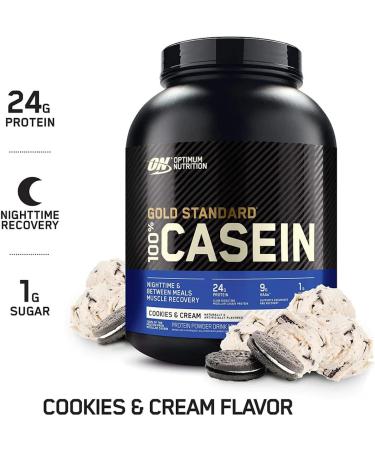 ON Gold Standard 100% Casein / 24 Grams of Slow Digesting Micellar Protein 9 EAAs 1 Gram Sugar per Serving 54 Servings 4LBS (Cookies & Cream) 1810.0 gram Cookies & Cream 4LB - Buy Online on GoSupps.com