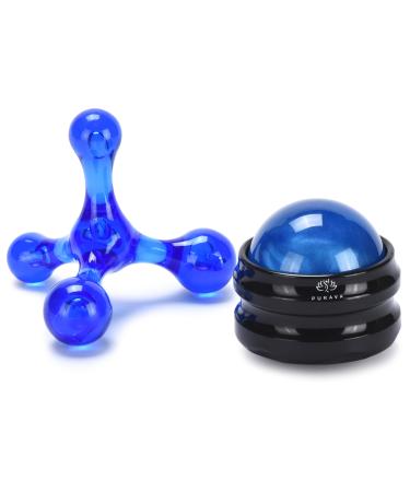 Purava massage ball trigger point massage for muscle solution suitable for backs legs arms hips and shoulders - versatile and portable - turquoise spherical massage device - blue