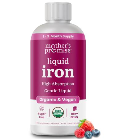 Organic Liquid Iron Supplement for Women Men & Kids with Vitamin C | Sugar Free Natural Berry Flavor Non Constipating Vegan Ferrochel Iron Supplements for Healthy Blood Prenatal & Postnatal
