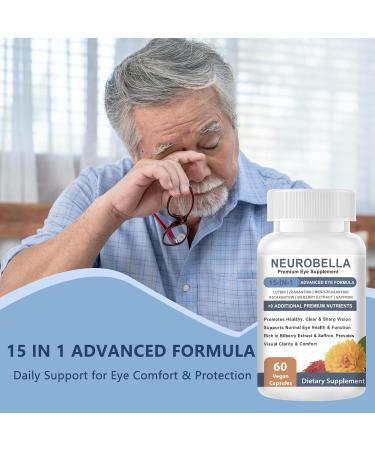 NEUROBELLA Premium Eye Supplement15 in 1 Advanced Eye Formula - with All 3 Carotenoids Lutein & Zeaxanthin Bilberry Extract and Saffron 60ct - Buy Online on GoSupps.com