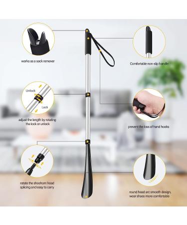 2 PCS Shoe Horn Set for Seniors - Telescopic Long Handle & Metal Short Shoe Horn - Silver - Buy Online on GoSupps.com