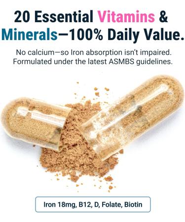 BariatricPal Multivitamin ONE 1 per Day! Bariatric Multivitamin Capsule with 18 mg of Iron | Easy to Swallow Capsule | Vitamin for Bariatric Surgery Patients | 30 Count (1 Month Supply) - Buy Online on GoSupps.com