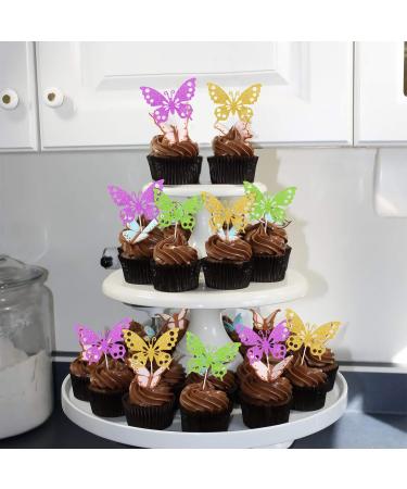 Butterfly Glitter Cupcake Toppers Food Picks Butterfly Baby Shower Birthday Cake Decor Butterfly Theme Bridal Shower Party Decorations Set of 24 - Buy Online on GoSupps.com