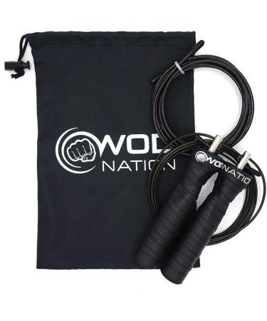 WOD Nation Attack Speed Jump Rope : Adjustable Jumping Ropes : Unique Two Cable Skipping Workout System : One Thick and One Light 11 Foot Cable : Perfect for Double Unders forCrossfit : Fits Men and Women Black