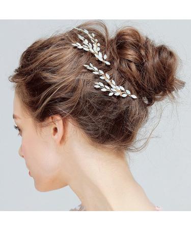 Kercisbeauty Handmade Wedding Bridal Bridesmaids Hair Comb with Blue Crystal Beads Spring Headband Headpiece Banquet Ball Feast Accessory Set of 2 (Gold)