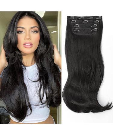 FREEMEIGE Clip in Hair Extensions,Black Hair Extensions for Women Straight Layered Hair Extensions Synthetic Heat Resistant Long Wavy Daily Use 20 Inch - Buy Online on GoSupps.com