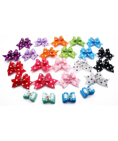 HOLLIHI 24 pcs/12 Pairs Adorable Grosgrain Ribbon Pet Dog Hair Bows with Elastic Rubber Bands - Doggy Kitty Bowknots Topknot Grooming Accessories Set for Long Hair Puppy Cat - Buy Online on GoSupps.com