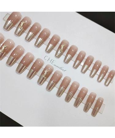 Press on Nails Long Fake Nails 24Pcs Shiny Golden False fingernail with Self-Adhesive Jelly Nail Glue Tabs Press On False Nails - Buy Online on GoSupps.com