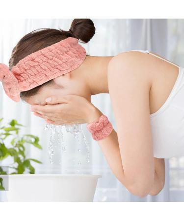 BESARME 3-Piece Face Wash Headband and Wristband Set - Soft Spa Headband and Wrist Towels for Makeup and Skincare - Pink - Buy Online on GoSupps.com