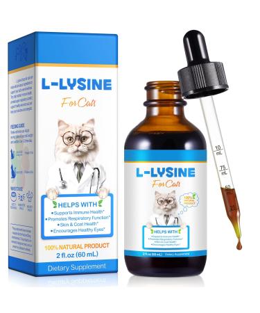Lysine for Cats Natural L-Lysine Supplement Supports Immune Health, Respiratory Function, Skin Care and Bright Eyes Cat Antibiotic Drops for All Ages and Breeds Chicken Flavour, 2 Fl Oz / 60ml