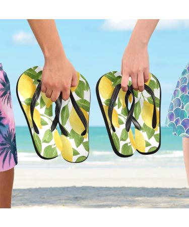 Mnsruu Yellow Lemon Leaf Flip Flops | XL Comfortable Footwear for Home Hotel Spa & Travel | Unisex Design - Buy Online on GoSupps.com