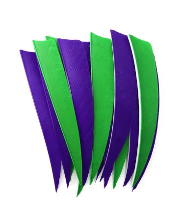 Obert Archery 60pcs Arrow Feathers 4 inch Hunting Arrows Fletching Right Wing Green Purple Shield Cut