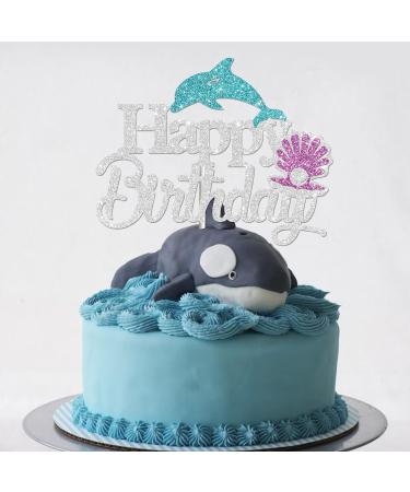Tenhaisi Silver Glitter Happy Birthday Cake Topper - Under the Sea Theme Party Decorations Baby Shower 1st 2nd Decors Dolphin Sign Supplies - Buy Online on GoSupps.com