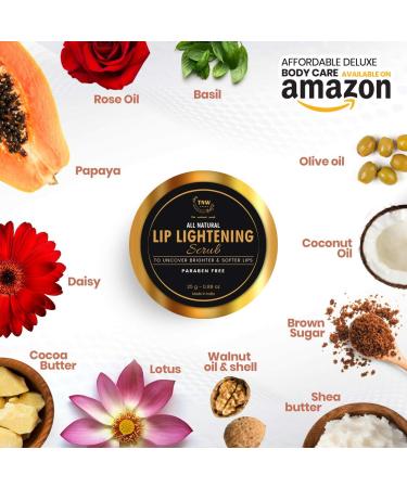 Buy Lip Lightening & Brightening Scrub - Natural Ingredients for Tanned & Darkened Lips | Unisex 25g - Cocoa Butter Brown Sugar Shea Butter & More - Buy Online on GoSupps.com