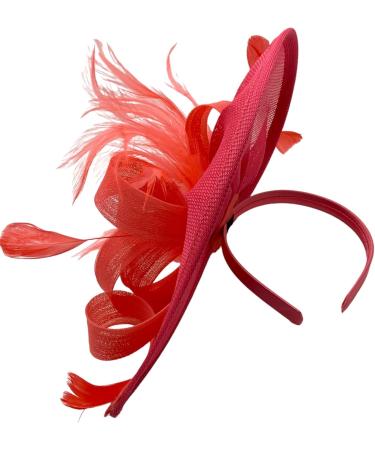 Ladies Feather Aliceband/Clip Fascinator Hat for Weddings Races Royal Ascot (Coral) - Buy Online on GoSupps.com