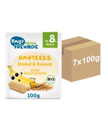 Baby cheeky friends organic baby biscuits spelled & banana baby snack for babies from 8 months without sugar additive vegan 7 Pack (7 x 100g) baby cookies banana 1 pack
