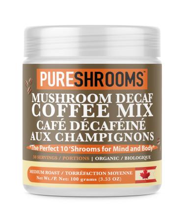 PureShrooms Organic Decaf Instant Mushroom Coffee | 10 Mushroom Superblend with Arabica Lion s Mane Reishi Cordyceps Chaga & More 50 Servings Vegan & Gluten Free - 100g (3.53oz)