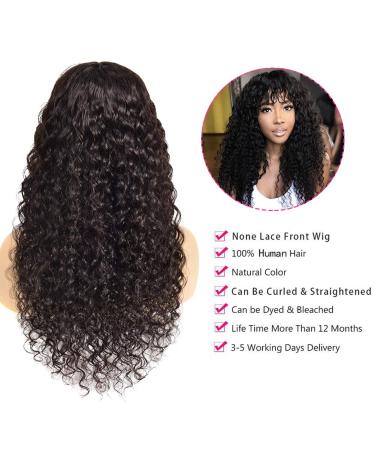 22 Water Wave Human Hair Wig with Bangs for Black Women - Brazilian Unprocessed Virgin Hair, 150% Density - Machine Made None Lace Front Wig - 22 inch - Buy Online on GoSupps.com