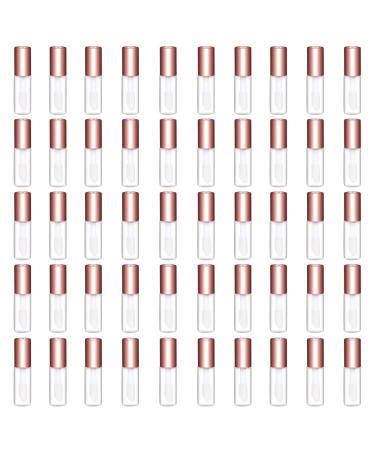 Mydio 50 Pack 1.2ML Clear Mini Lip Gloss Tube Empty Lip Balm Containers With Rose Gold Lid for Lipstick (Rose Gold)