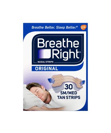 Breathe Right Original Tan Small/Medium Drug-Free Nasal Strips for Nasal Congestion Relief 30 Count (Pack of 2)
