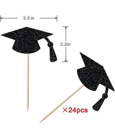 Leetaivie 24pcs Graduation Cupcake Topper - Black Glitter Graduation Cap Graduation Diploma Cupcake Topper- Class Of 2023 Graduation Party Cake Decorations - Buy Online on GoSupps.com