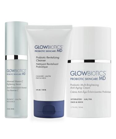 Glowbiotics Complete Brightening System: Revitalizing Cleanser Vitamin C Serum & Multi-Brightening Cream | 3-Step Routine for Radiant Even-Looking Skin with Probiotics & Peptides
