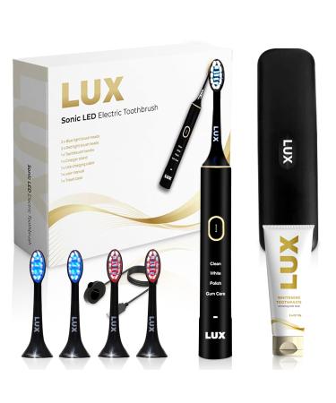 LED Whitening Electric Toothbrush - Rechargeable Electronic Brush for Adults - LED Blue Light Whitening & Cleaning - Powered w/Sonic Technology for Whiter Cleaner Teeth Black/Gold