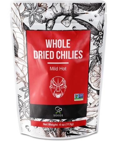Soeos Whole Dried Chilies 4 oz, Mild Spicy Chili Peppers, Red Chili Pepper, Natural, Premium and Dry Sichuan Chile Peppers, Sichuan Pepper, Dried Peppers  Great for Mexican Recipes