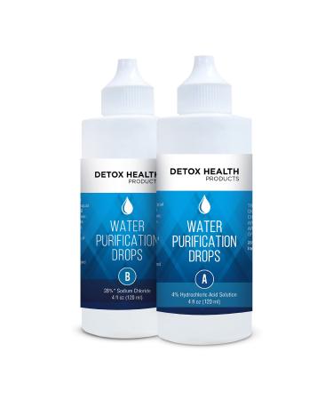 Detox Health Products Water Treatment Drops - Sodium Chlorite and Hydrochloric Acid Set 2-Part Water Treatment 1:1 Set with HCl Hydrochloric Acid 4-5% and Sodium Solution 28% - No Aftertaste (4) 4.0 ounces