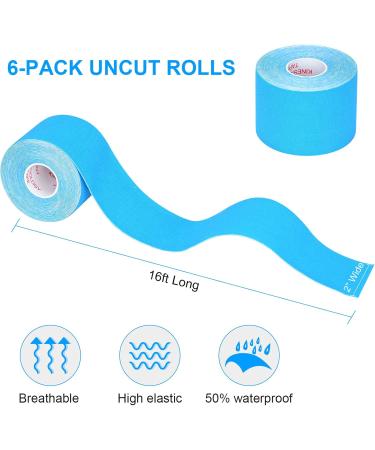 Kinesiology Tape - 6 Rolls Set Lychee Elastic Therapeutic Sports Tape for Shoulder Knee Elbow Pain Relief Latex Free Water Resistant Breathable 2" x 16.4 feet Per Roll (Light Blue) - Buy Online on GoSupps.com