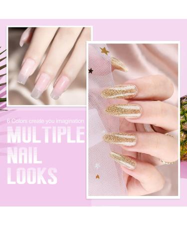 Shop Mopray Poly Nail Gel Set - 6 Color Acrylic Gel for Beginners & Professionals | Nude Gold & Transparent Starter Kit with Manicure Tools - Buy Online on GoSupps.com
