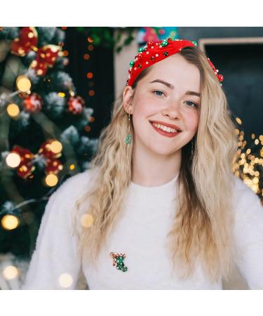 Christmas Headband Pearl Knotted Hair Band with Rhinestone Wide Top Knot Fashion Headband for Women Girls Christmas Hair Accessories (Red) - Buy Online on GoSupps.com