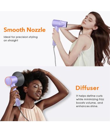 High Speed Ionic Hair Blow Dryer with Diffuser - 110 000 RPM Portable Hair Dryer for All Hair Types | Thermo Control & Quiet for Home & Travel - Purple - Buy Online on GoSupps.com