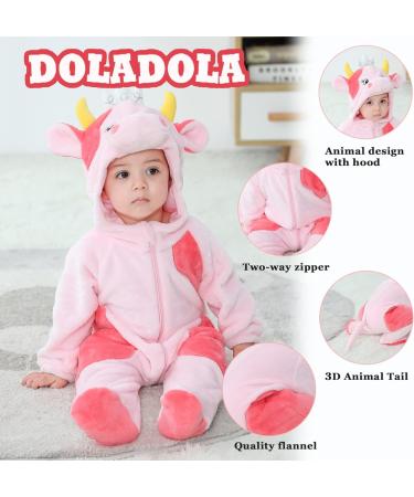 Doladola Baby Hooded Cartoon Animal Romper | Pink Cow Onesie 6-12 Months - Buy Online on GoSupps.com