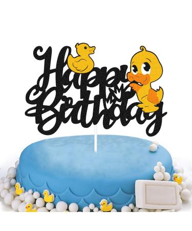 Vikiwiin Duck Cake Topper Duck Themed Happy Birthday Cake Decoration for Girl Boy Kids Female Man Birthday One Year Old Bday Party Supplies Double Sided