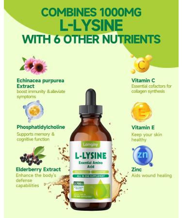 LAMGINY L-lysine 1000mg Supplement, Liposomal Lysine Liquid Drops for Adults, Essential Amino Acid - Immune Support, Skin & Lip Health, Collagen Synthesis, Vegan, Non-GMO & Gluten-Free, 4 fl oz - Buy Online on GoSupps.com