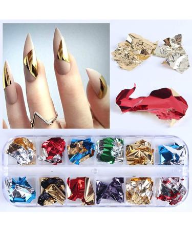 2 Sets Foil Chip Foil Nail Glitter Gold Leaf Schabin Flakes Metallic Manicure Scrap Paper Nail Art Decal - Buy Online on GoSupps.com
